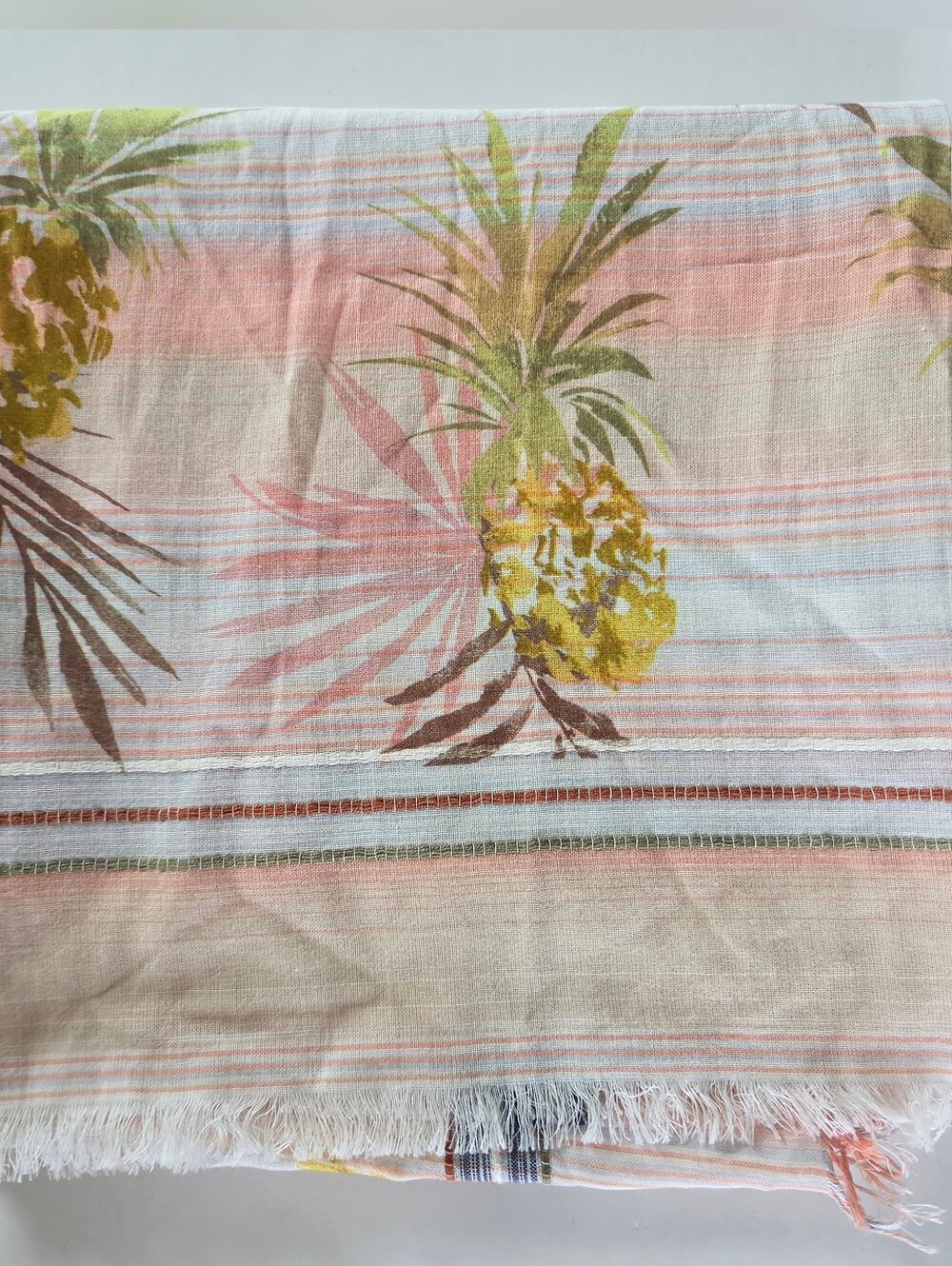 J. Jill Tropical Pineapple Striped Cotton Scarf Coastal Cowgirl Festival Boho